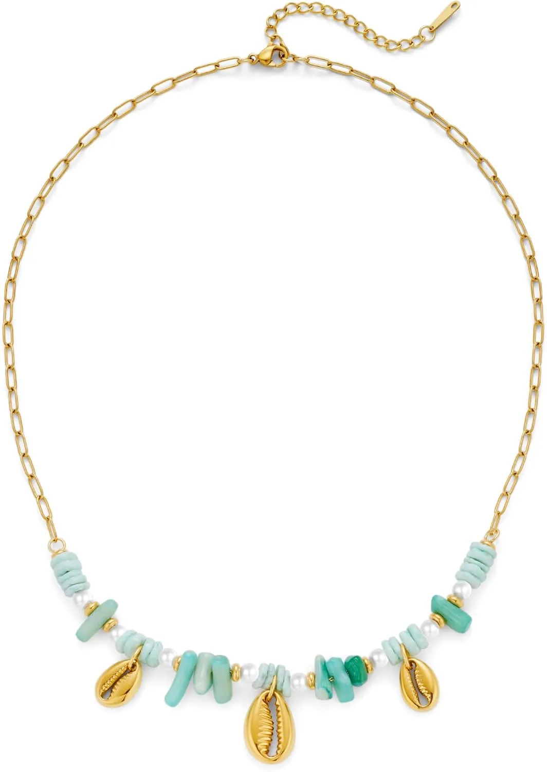 CLASSYZINT Gold Shell Pendant Necklace Shell Charm Necklace Seashell Necklace Beaded Necklace Summer Necklace