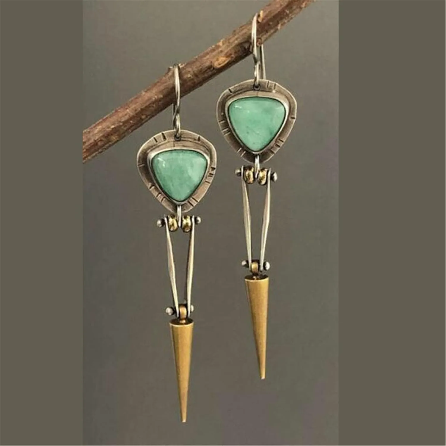 coadipress Long Turquoise Stone Earrings for Women Handmade Vintage Unique Chic Boho Geometric Statement Creative Ethnic Natural Gemstone Hoop Dangle Earrings Jewelry