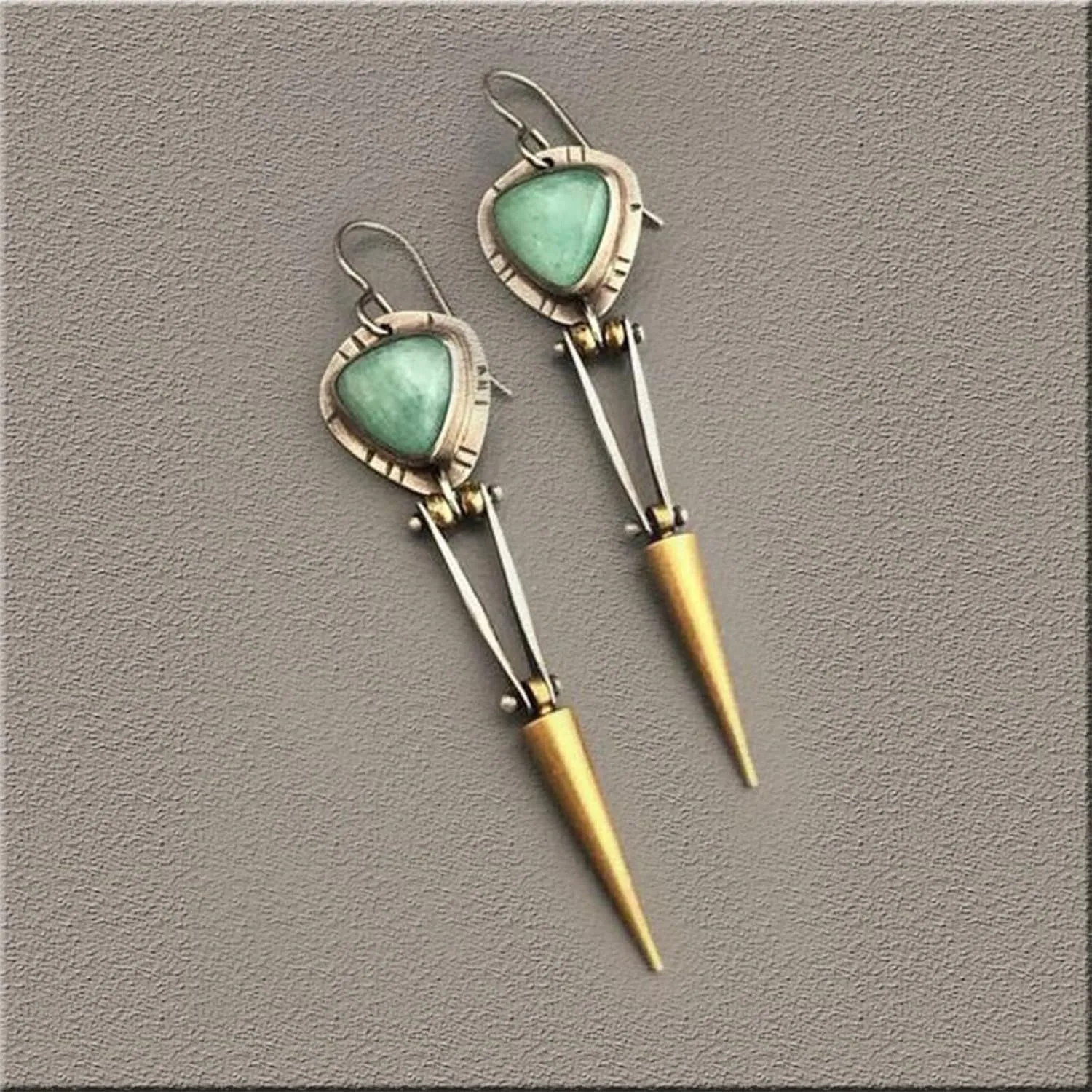 coadipress Long Turquoise Stone Earrings for Women Handmade Vintage Unique Chic Boho Geometric Statement Creative Ethnic Natural Gemstone Hoop Dangle Earrings Jewelry