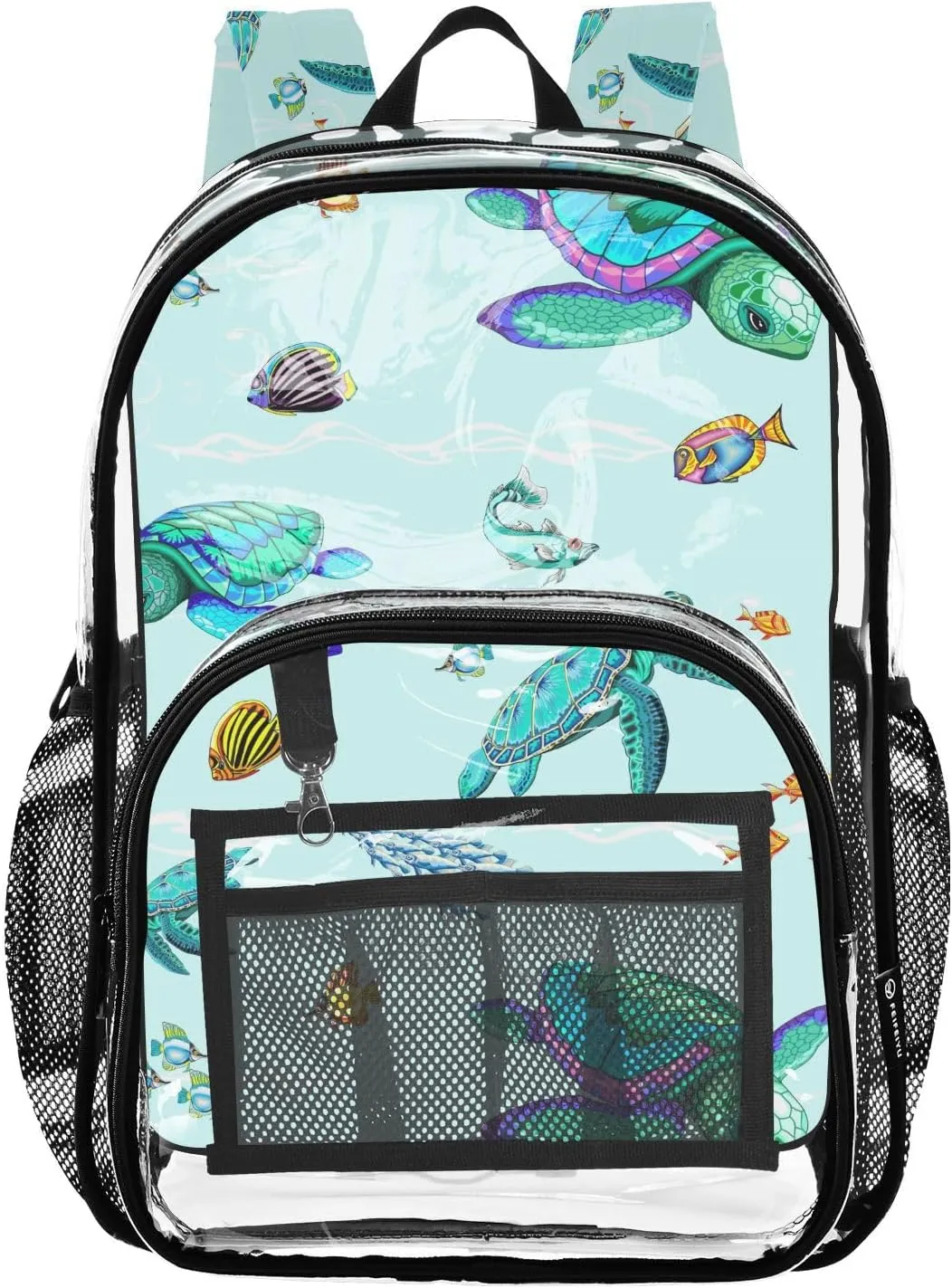 Colorful Sea Turtle Fish Clear Backpack Transparent Bookbag for Girls Boys Kids Bag PVC Waterproof Bag See Through Backpack for Teens Students Women Men Travel