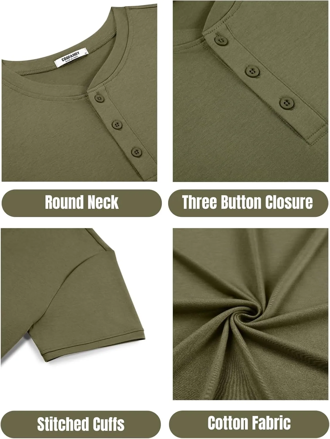 COOFANDY Men's Henley Shirts Cotton Short Sleeve Casual T-Shirt Button Henley Basic Tee Lightweight Summer Top