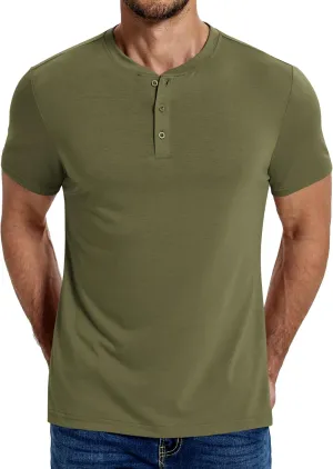 COOFANDY Men's Henley Shirts Cotton Short Sleeve Casual T-Shirt Button Henley Basic Tee Lightweight Summer Top