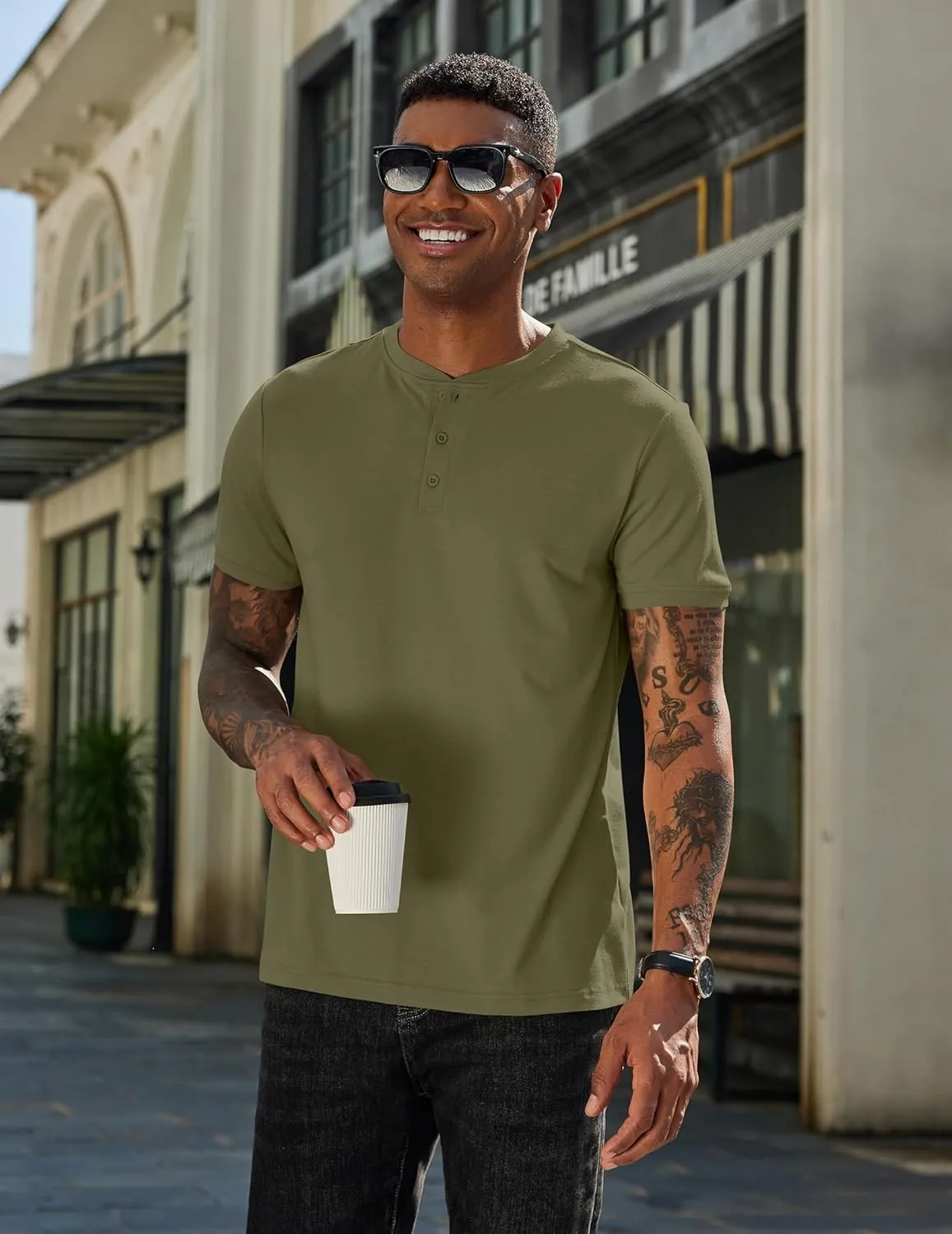 COOFANDY Men's Henley Shirts Cotton Short Sleeve Casual T-Shirt Button Henley Basic Tee Lightweight Summer Top