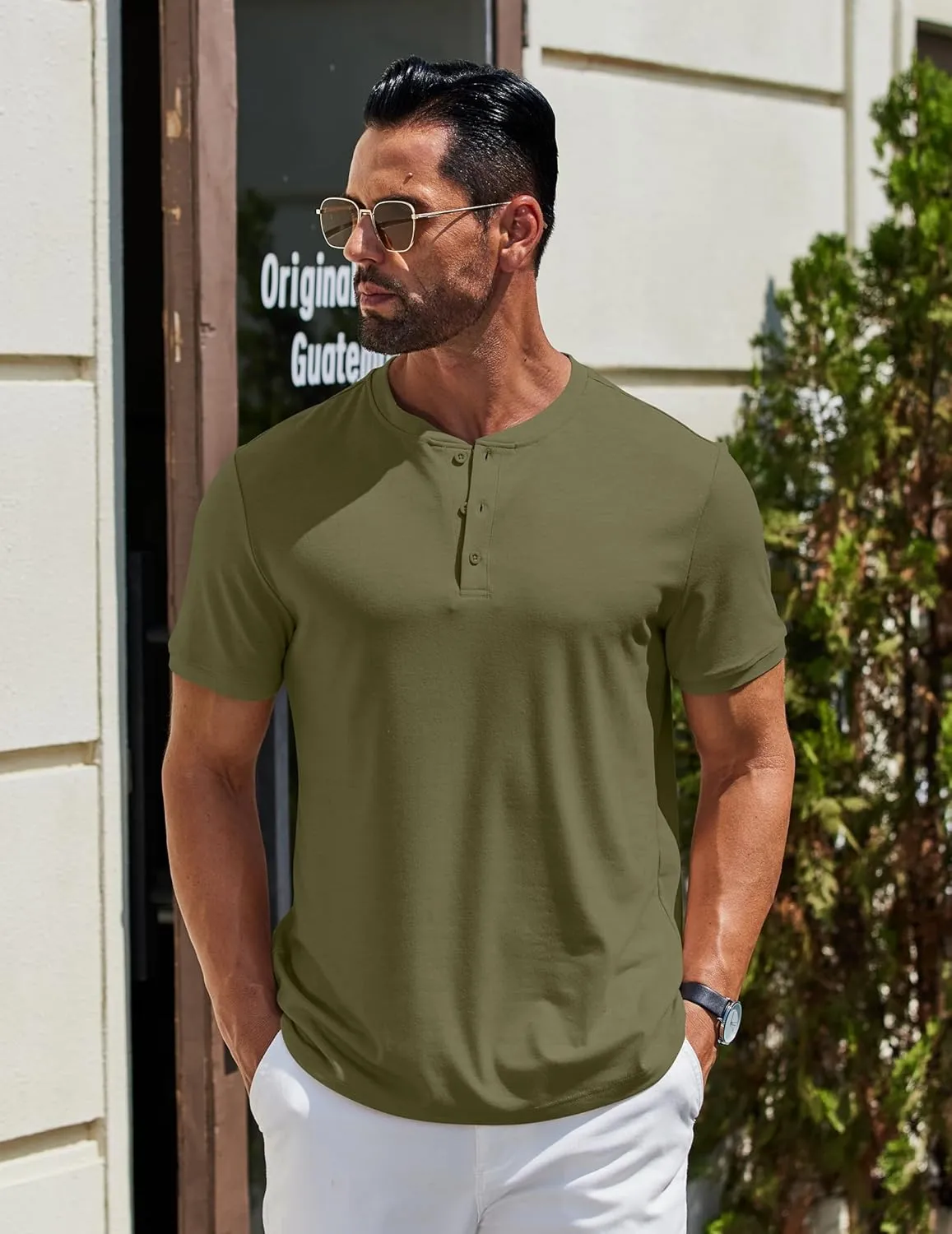 COOFANDY Men's Henley Shirts Cotton Short Sleeve Casual T-Shirt Button Henley Basic Tee Lightweight Summer Top