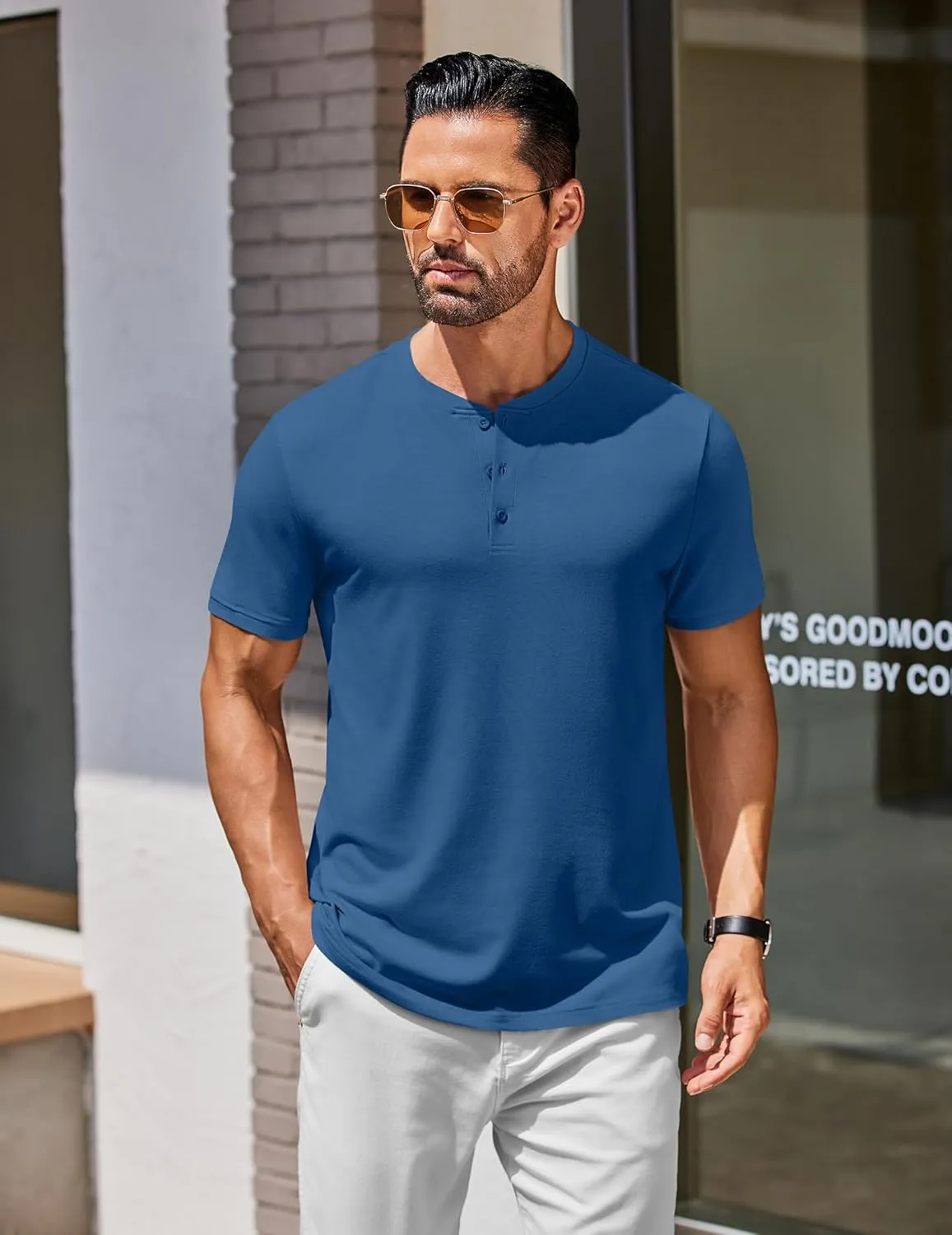 COOFANDY Men's Henley Shirts Cotton Short Sleeve Casual T-Shirt Button Henley Basic Tee Lightweight Summer Top