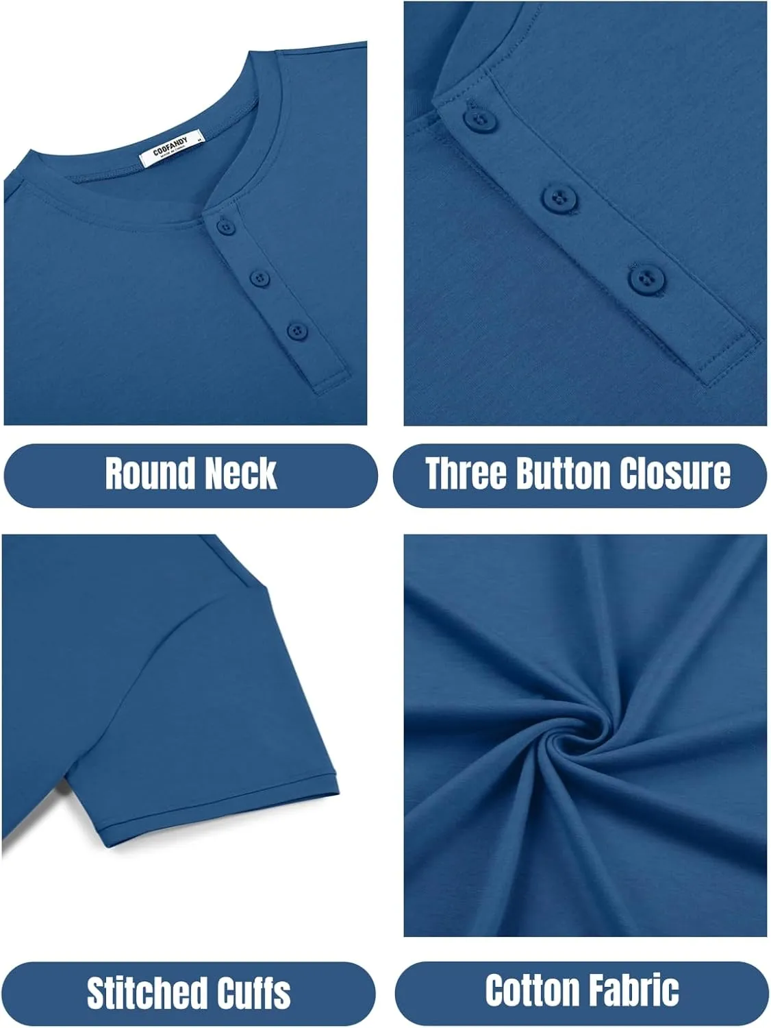 COOFANDY Men's Henley Shirts Cotton Short Sleeve Casual T-Shirt Button Henley Basic Tee Lightweight Summer Top