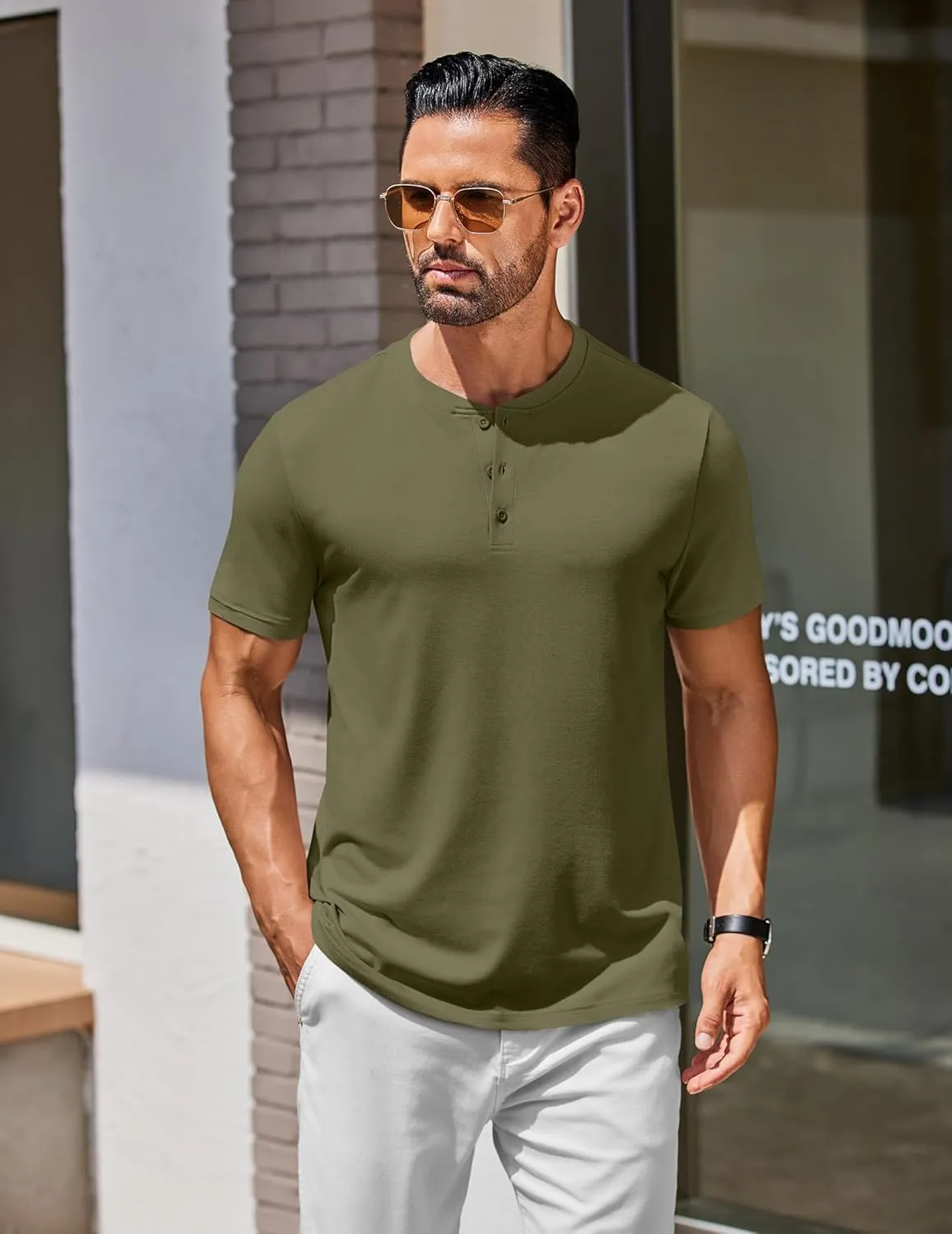 COOFANDY Men's Henley Shirts Cotton Short Sleeve Casual T-Shirt Button Henley Basic Tee Lightweight Summer Top
