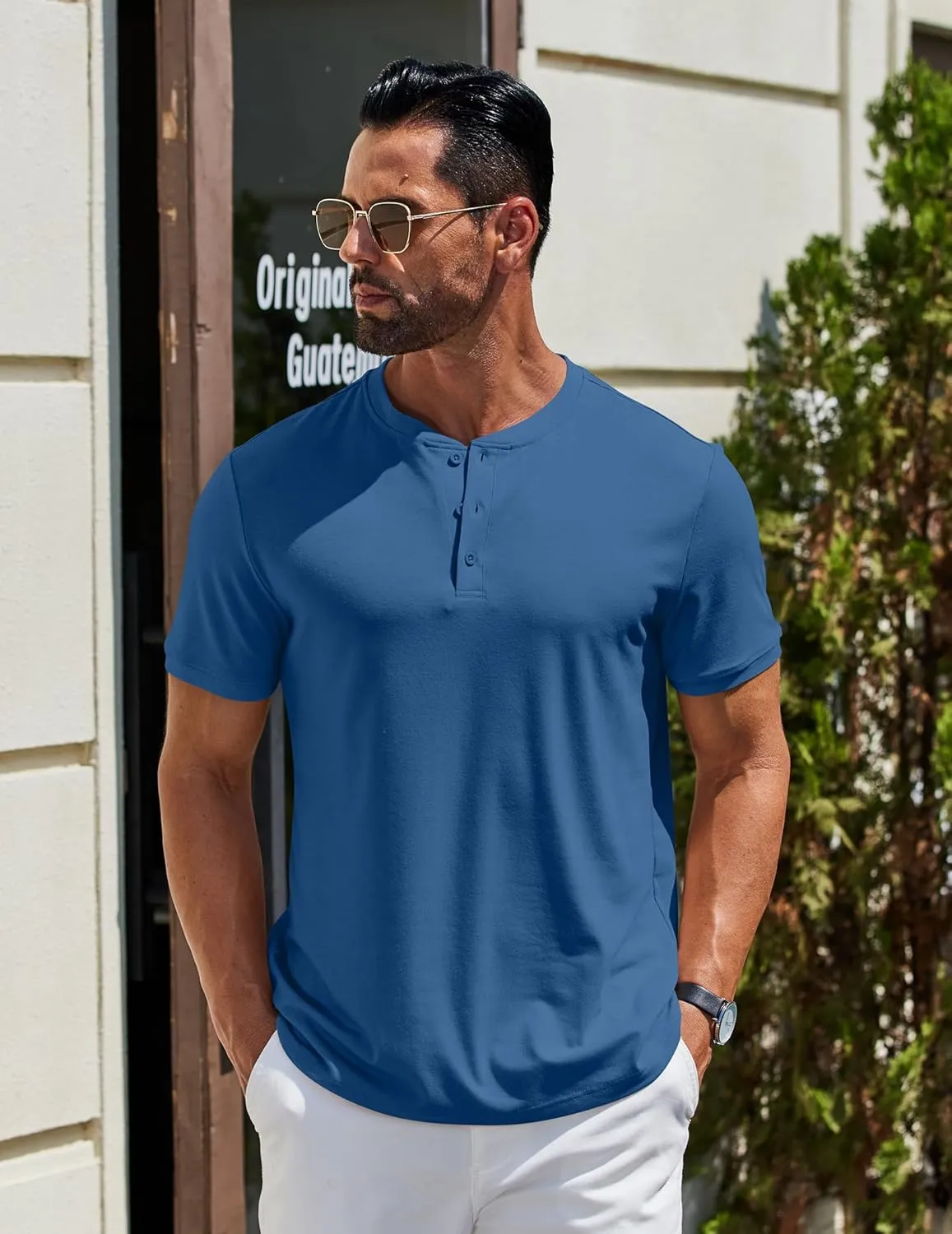 COOFANDY Men's Henley Shirts Cotton Short Sleeve Casual T-Shirt Button Henley Basic Tee Lightweight Summer Top