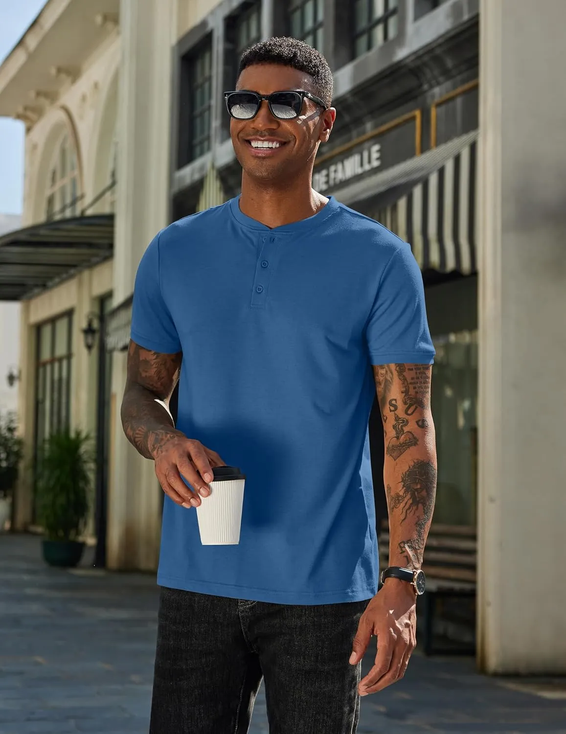 COOFANDY Men's Henley Shirts Cotton Short Sleeve Casual T-Shirt Button Henley Basic Tee Lightweight Summer Top