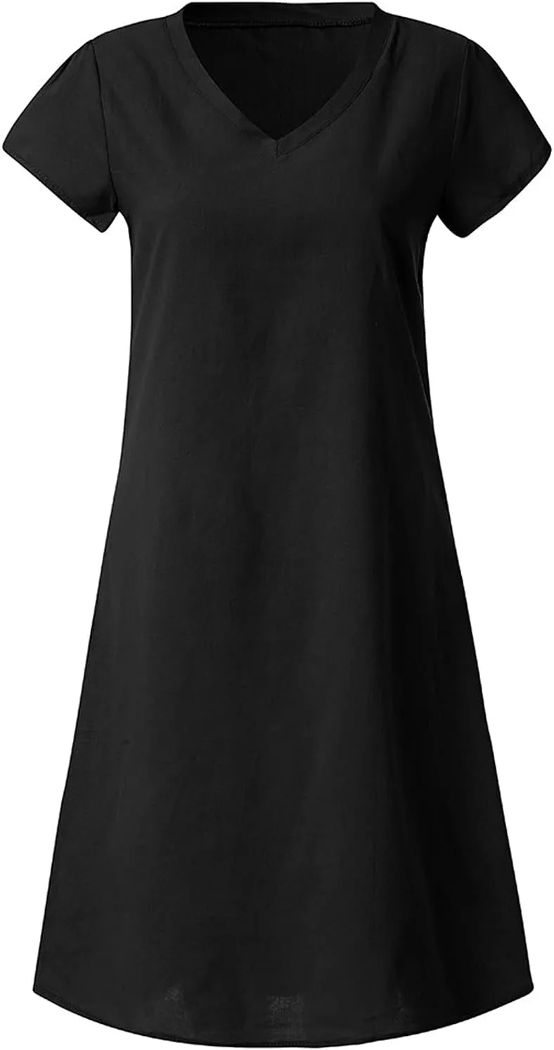 Cotton Dresses for Women 2025 Summer Short Sleeve Beach Vacation Outfits Elegant Flowy Loose Comfy Sundress