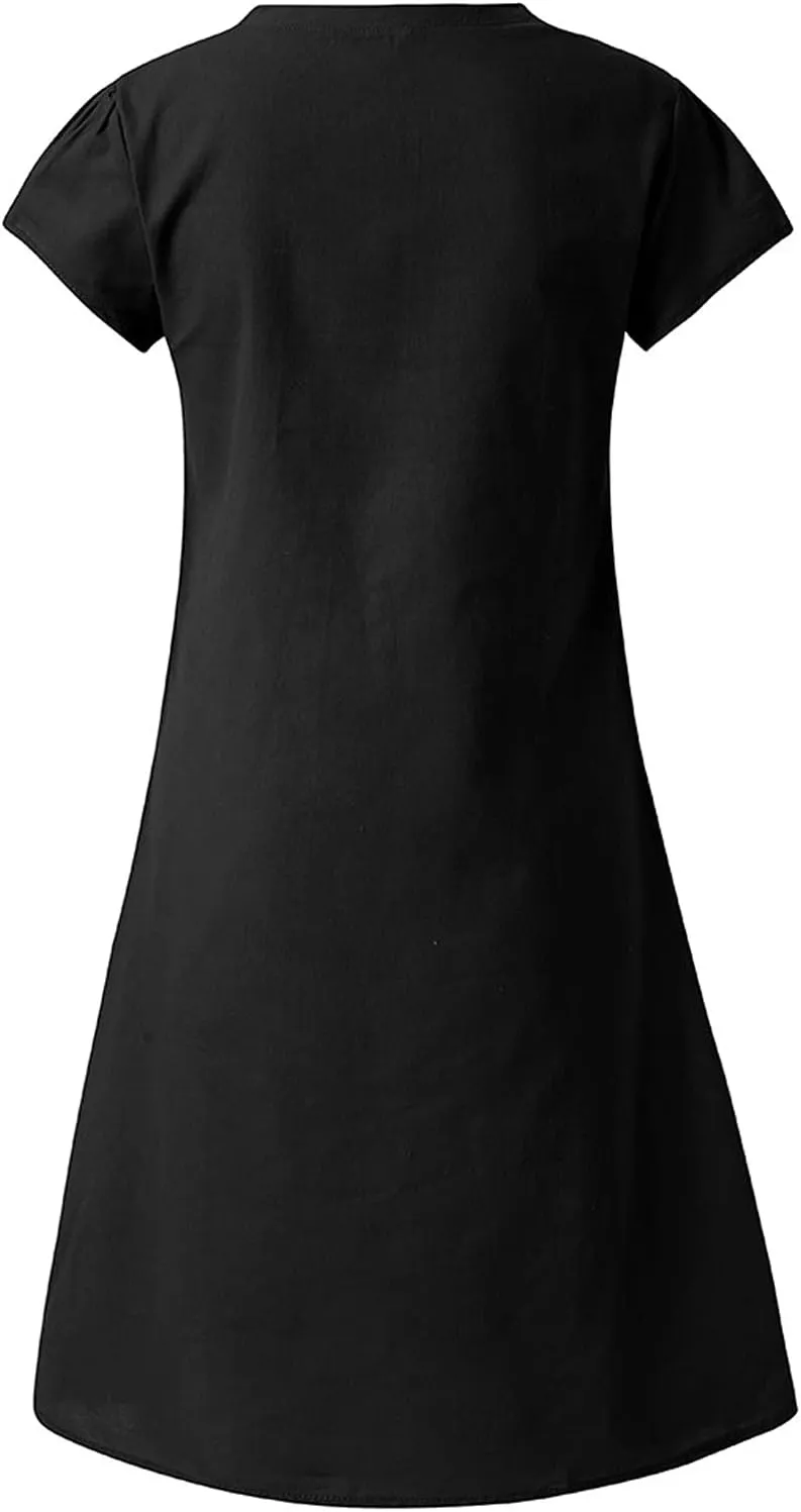 Cotton Dresses for Women 2025 Summer Short Sleeve Beach Vacation Outfits Elegant Flowy Loose Comfy Sundress