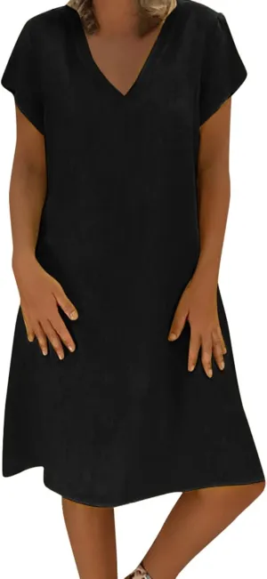 Cotton Dresses for Women 2025 Summer Short Sleeve Beach Vacation Outfits Elegant Flowy Loose Comfy Sundress