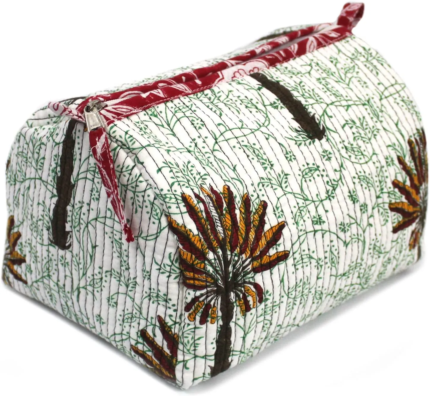 CRAFT KALA Toiletry Bag Water-resistant Makeup Bag Set, Quilted Makeup Bag, Large Floral Cosmetic Bag for Women, Cute Cotton Makeup Bags, Flower Travel Toiletry Organizer Bag (Multi, Small)