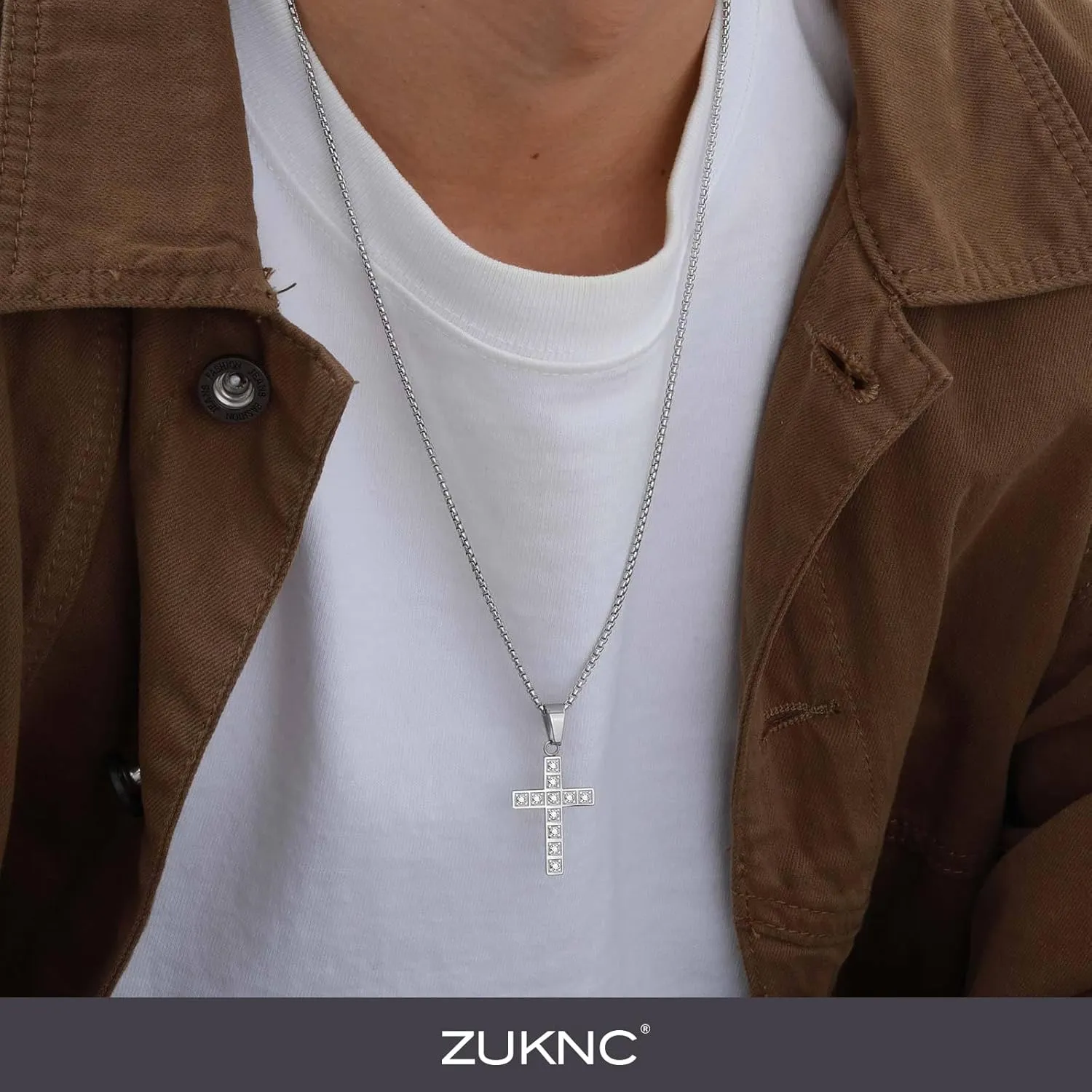 Cross Necklace for Men, Silver/Black/Diamond Stainless Steel Cross Necklace for Men, Hypoallergenic Religious Jewelry Gift for Him, Husband, Boyfriend