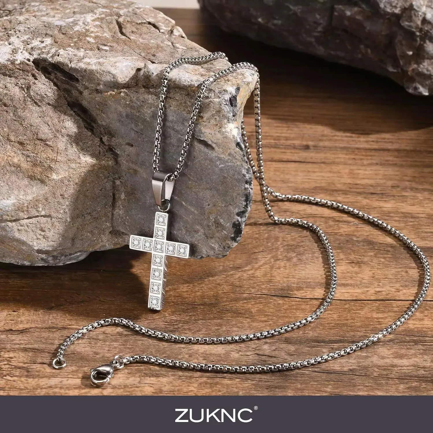 Cross Necklace for Men, Silver/Black/Diamond Stainless Steel Cross Necklace for Men, Hypoallergenic Religious Jewelry Gift for Him, Husband, Boyfriend