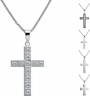 Cross Necklace for Men, Silver/Black/Diamond Stainless Steel Cross Necklace for Men, Hypoallergenic Religious Jewelry Gift for Him, Husband, Boyfriend