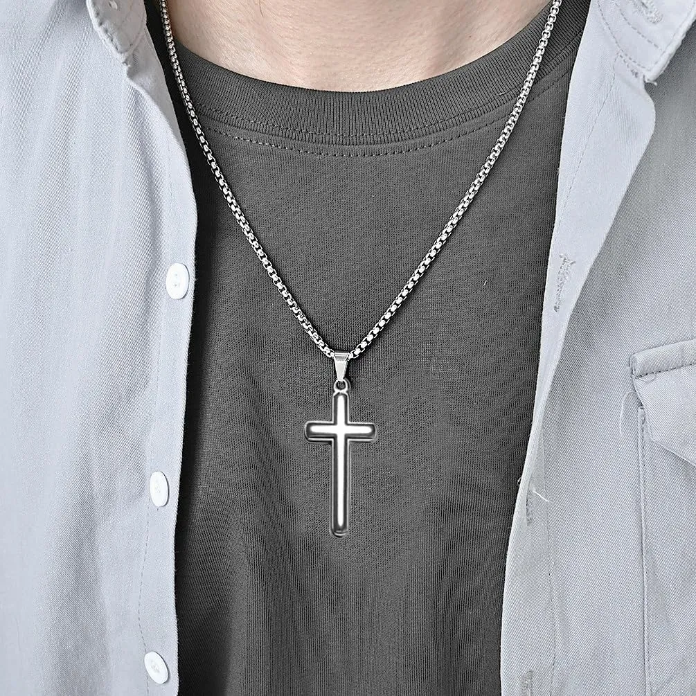 Cross Necklaces for Women Men Gold Black Silver Titanium Steel Cross Pendant Necklace Punk Box Chain Hip-hop Cross Couple Necklaces Religious Jewelry Gifts