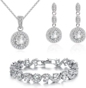 Crystalline Azuria Jewelry Sets For Women Wedding Jewelry Sets Bridal Jewelry Set With Necklace And Earring For Bride Cubic Zirconia Bridesmaid Jewelry