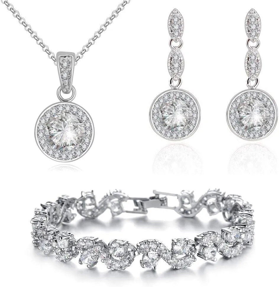 Crystalline Azuria Jewelry Sets For Women Wedding Jewelry Sets Bridal Jewelry Set With Necklace And Earring For Bride Cubic Zirconia Bridesmaid Jewelry