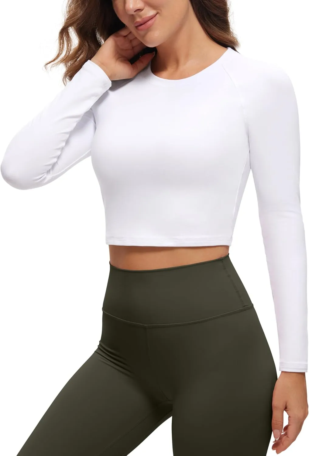 CRZ YOGA Womens Long Sleeve Crop Workout Tops Athletic Yoga Running Cropped T-Shirt Slim Fit Gym Shirts