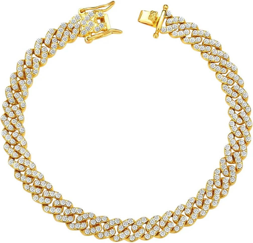 Cuban Link Anklets for Women Plus Size Large Ankle Bracelets Gold Silver Rhinestone Diamond Bling Anklets Women 9 10 inch