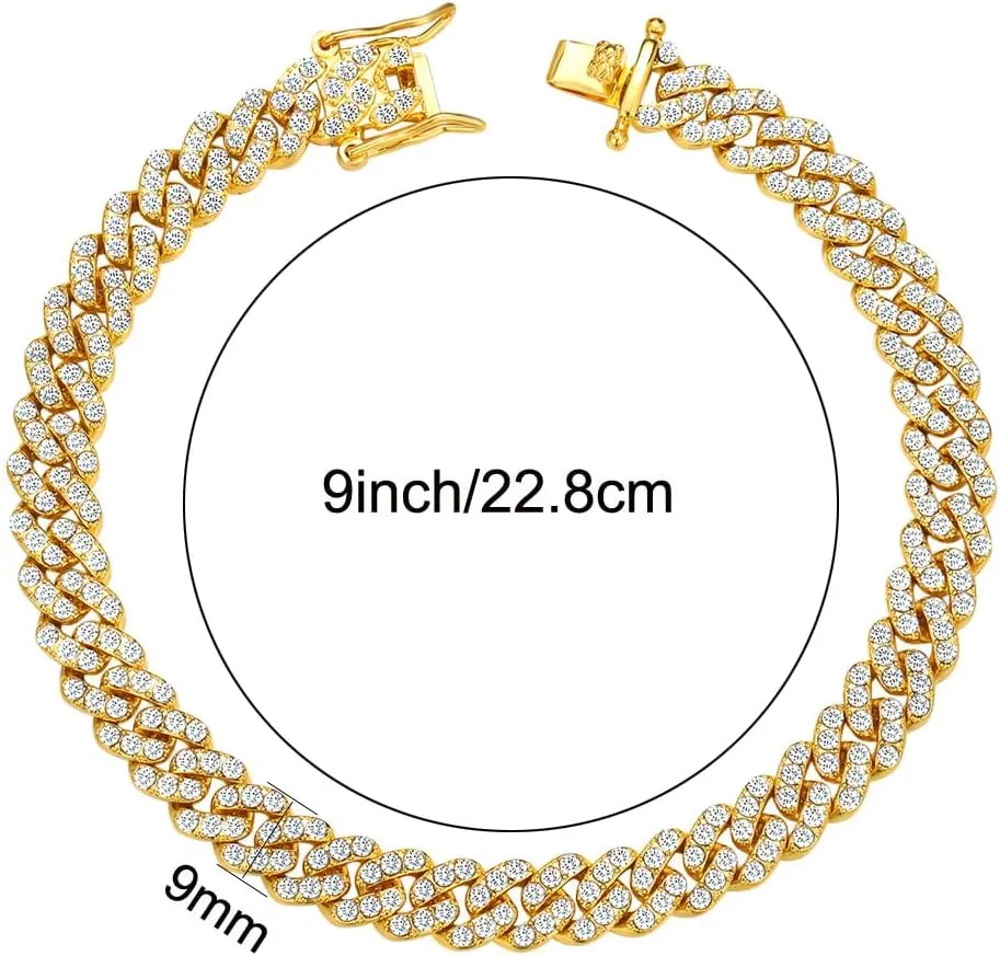 Cuban Link Anklets for Women Plus Size Large Ankle Bracelets Gold Silver Rhinestone Diamond Bling Anklets Women 9 10 inch