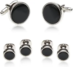Cuff-Daddy Ribbed Tuxedo Cufflinks & Studs Formal Set Unique Designed French Cuff Links Mens Wedding Business for- 5/8" Cufflinks and 3/8" Studs