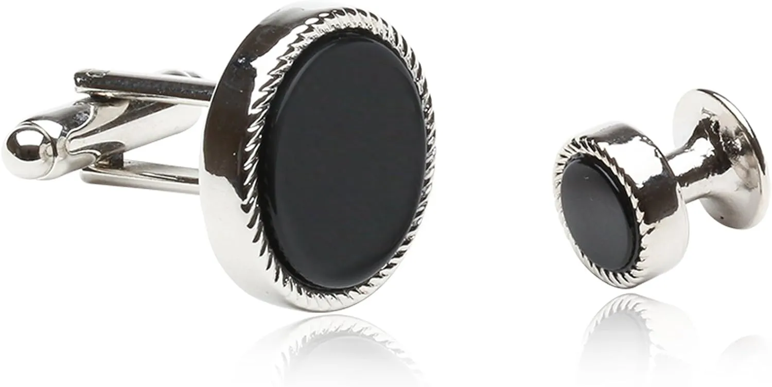 Cuff-Daddy Ribbed Tuxedo Cufflinks & Studs Formal Set Unique Designed French Cuff Links Mens Wedding Business for- 5/8" Cufflinks and 3/8" Studs