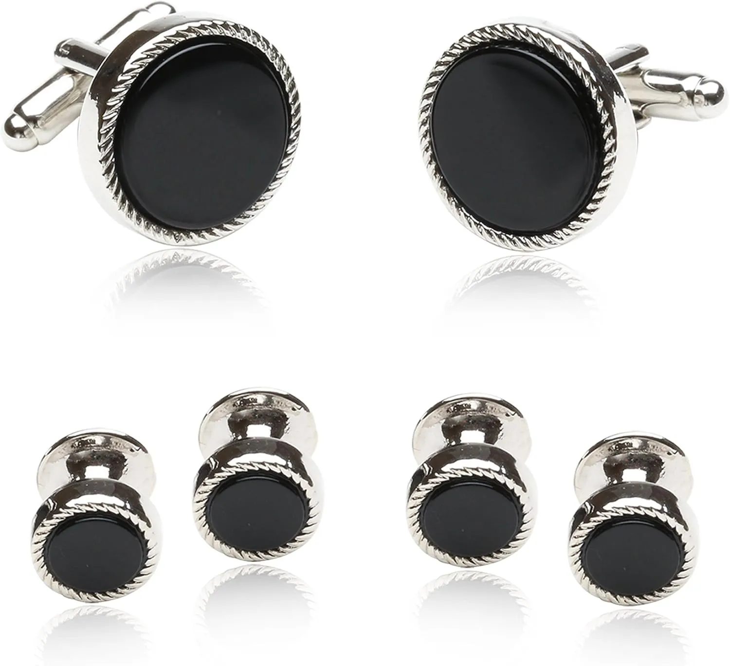Cuff-Daddy Ribbed Tuxedo Cufflinks & Studs Formal Set Unique Designed French Cuff Links Mens Wedding Business for- 5/8" Cufflinks and 3/8" Studs