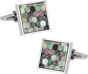 Cuff-Daddy Silver-Tone Smokey Mother of Pearl Honeycomb Cuff Links with Jewelry Presentation Box Storage Travel Box Special Occasions Handmade Cufflinks & Shirt Accessories Business Partnerships