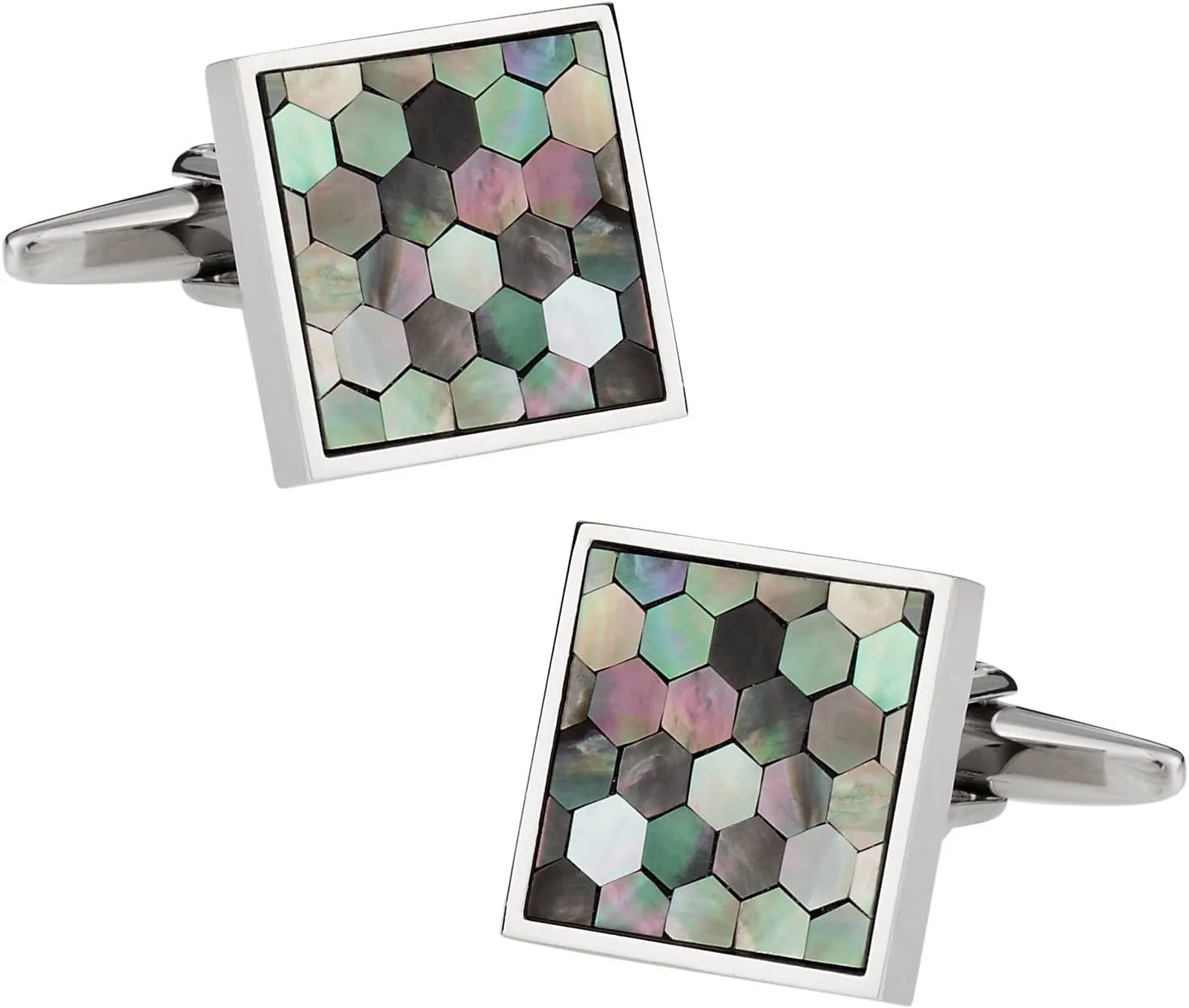 Cuff-Daddy Silver-Tone Smokey Mother of Pearl Honeycomb Cuff Links with Jewelry Presentation Box Storage Travel Box Special Occasions Handmade Cufflinks & Shirt Accessories Business Partnerships