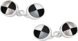 Cuff-Daddy Sterling Silver Onyx Mother of Pearl Cufflinks with Presentation Box