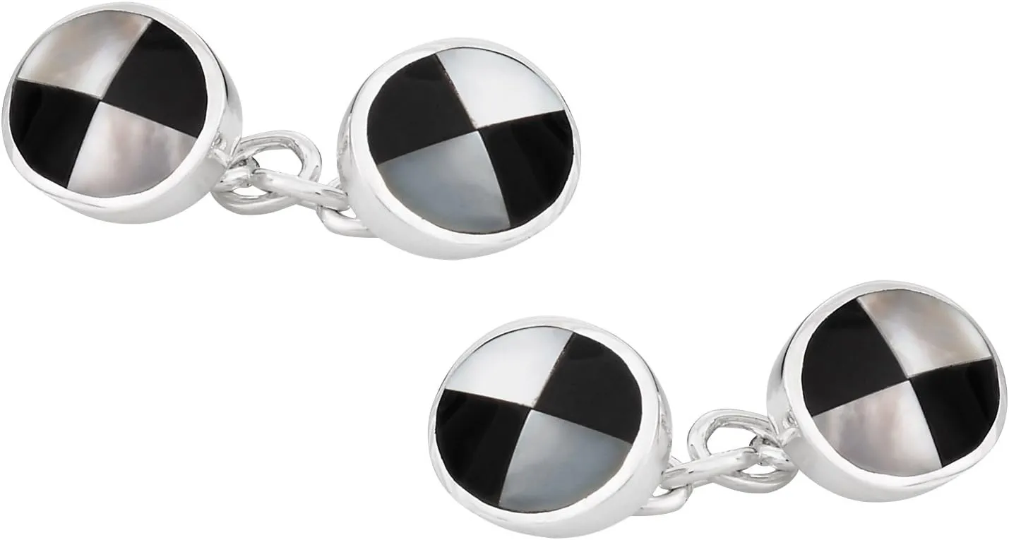 Cuff-Daddy Sterling Silver Onyx Mother of Pearl Cufflinks with Presentation Box