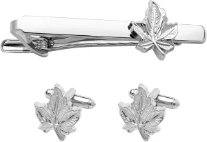 Cufflinks and Tie Clip Set for Men Maple Leaf Cufflinks Tie Clips for Men Unique Necktie Bar Clips Leaf Cuff Link Tuxedo Shirt Studs for Wedding Business
