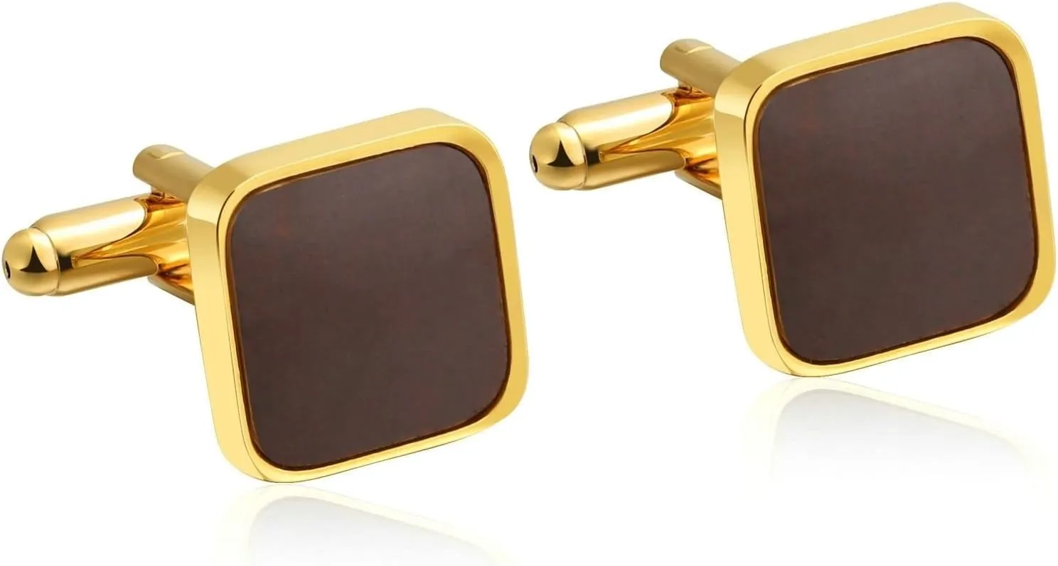 Cufflinks for Men, Cuff Links Groom Brown Stainless Steel Square Shape for Man Business Wedding