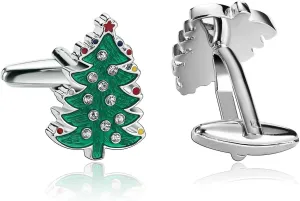 Cufflinks for Men Knit, Cufflinks for Artists White Green Stainless Steel Tree for Man Business Wedding