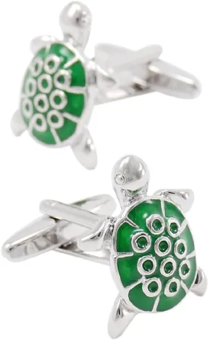 Custom Cufflinks for Men Wedding Tuxedo Cufflinks Green Silver Plated Turtle 2.1X1.7cm Jewelry for Husband Dad Valentines Day Business Fathers Day