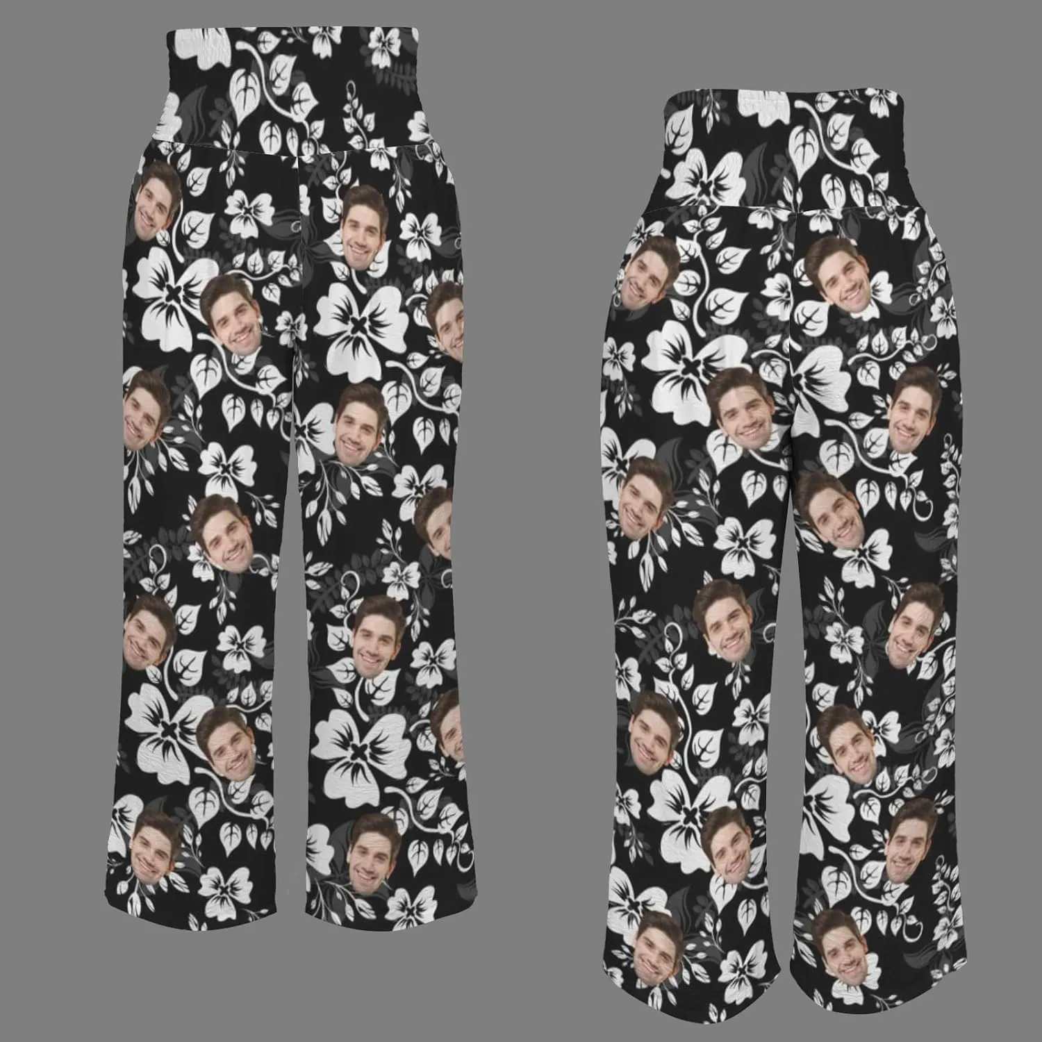 Custom Face Wide Leg Pants for Women Personalized Summer Beach Flowy High Waist Trousers with Pockets 2024 Fun Gift