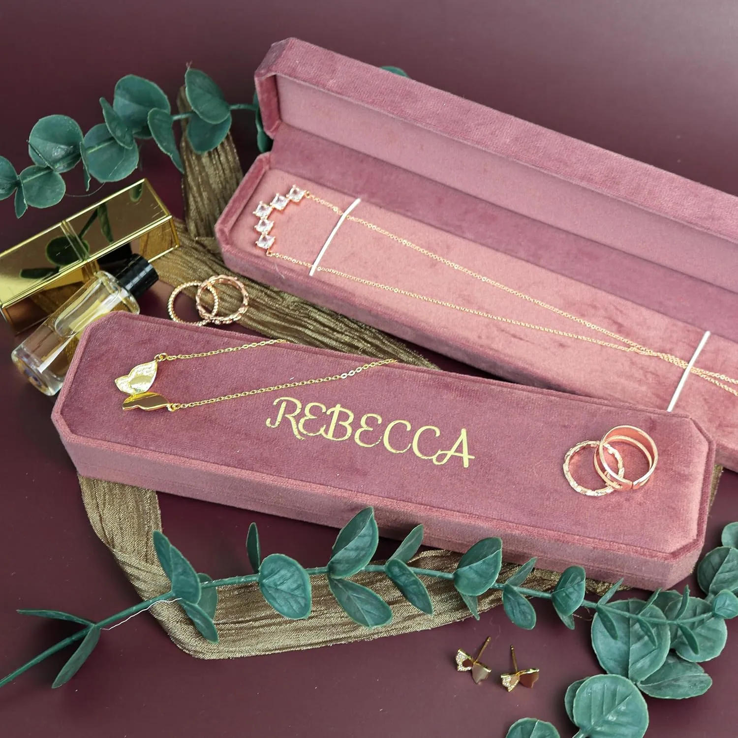 Customizable Velvet Necklace Jewelry Box, Travel Jewelry Case, Travel Jewelry Organizer, Jewelry Box for Women and Girls, Small Jewelry Organizer (Nude Pink, Necklace Box)