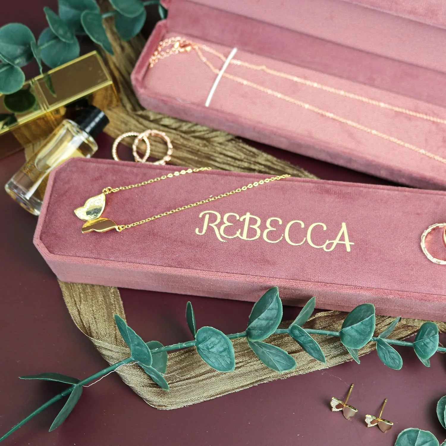 Customizable Velvet Necklace Jewelry Box, Travel Jewelry Case, Travel Jewelry Organizer, Jewelry Box for Women and Girls, Small Jewelry Organizer (Nude Pink, Necklace Box)