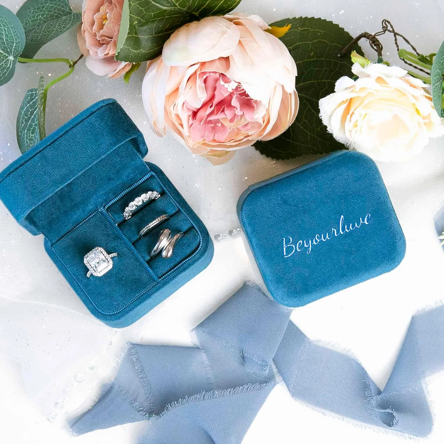 Customizable Velvet Ring Jewelry Box, Travel Jewelry Case, Travel Jewelry Organizer, Jewelry Box for Women and Girls, Small Jewelry Organizer (Dark Blue, Ring Box)