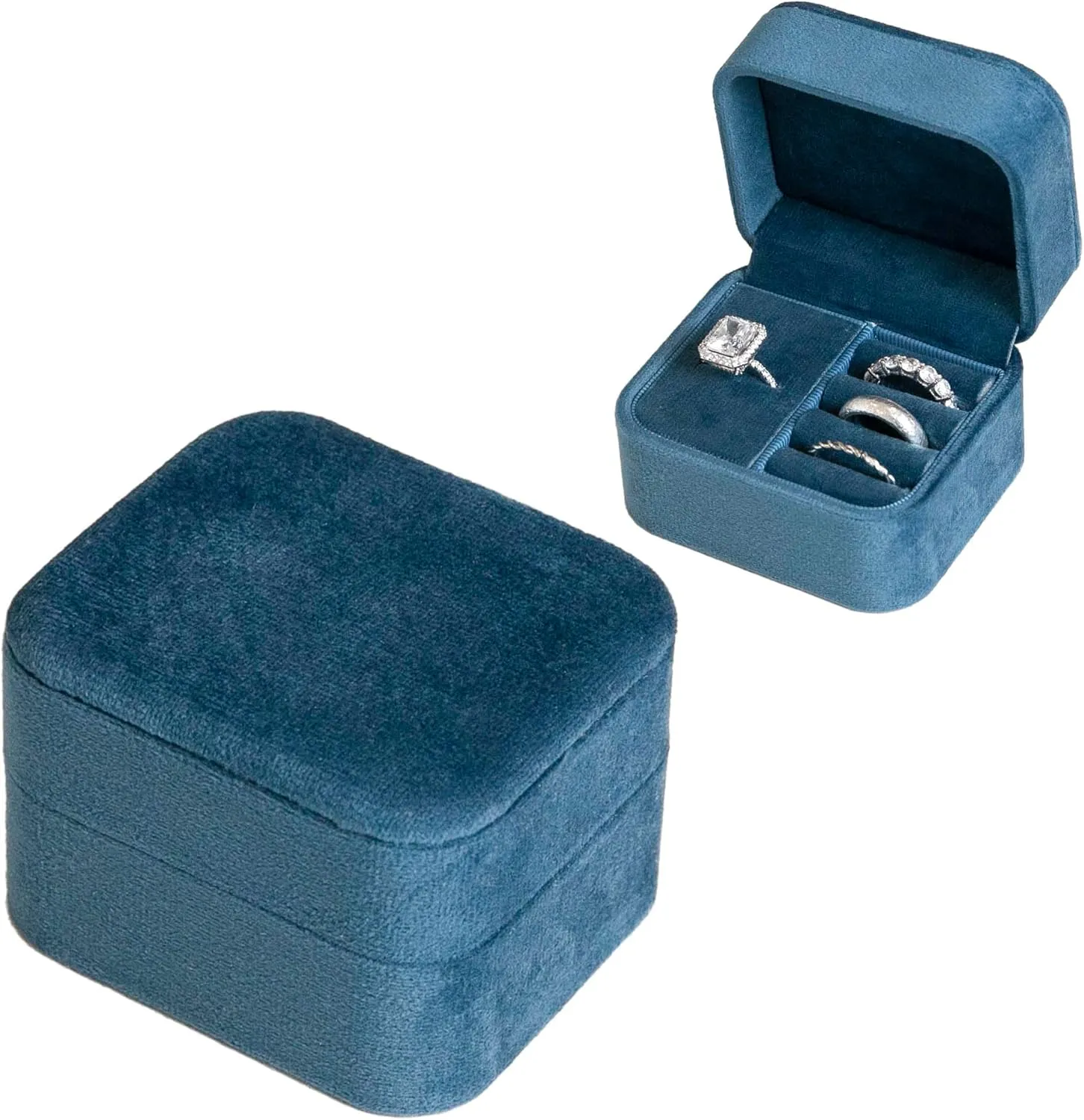 Customizable Velvet Ring Jewelry Box, Travel Jewelry Case, Travel Jewelry Organizer, Jewelry Box for Women and Girls, Small Jewelry Organizer (Dark Blue, Ring Box)