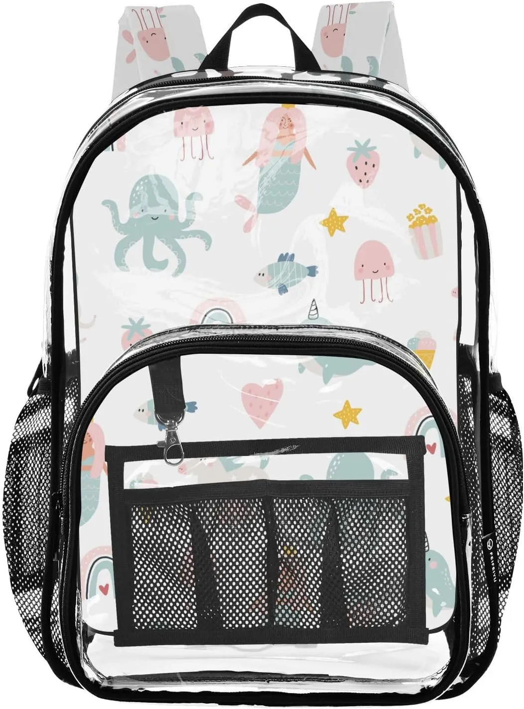 Cute Fishes White Clear Backpack PVC Backpacks for Kids Girls Boys Transparent Bookbag Plastic Toddler Daypack Bags for Teens Stadium Events School