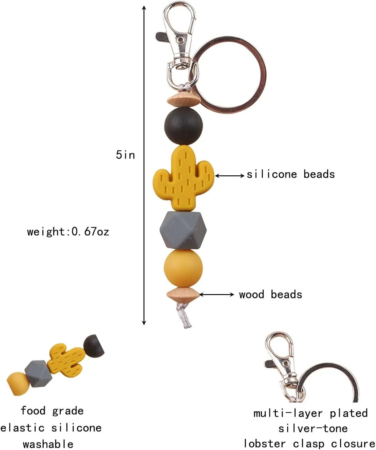 Cute Keychain for Women Cactus Elastic Silicone Beaded Key Ring for Car Keys Purses Charm Key Chain Key Holder