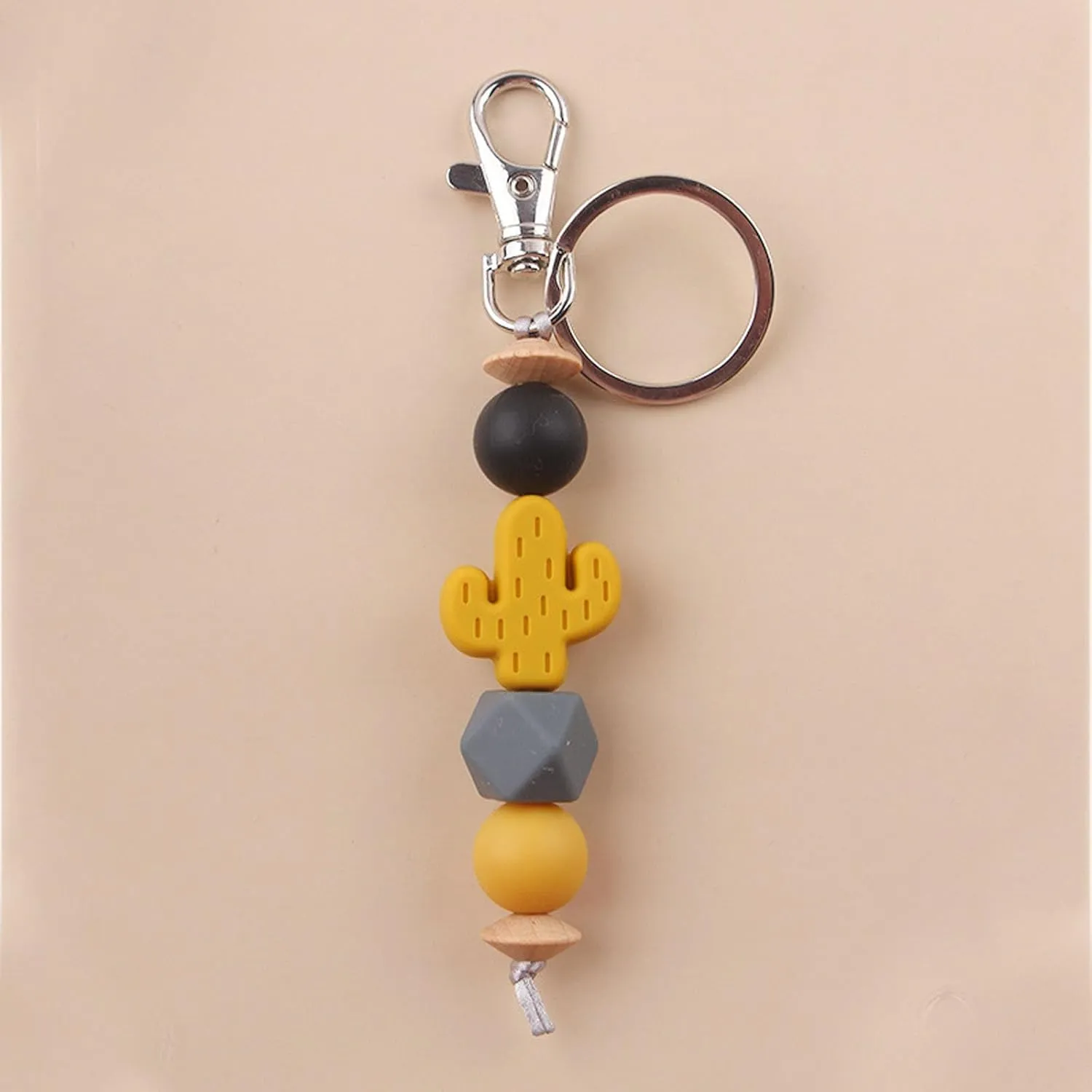 Cute Keychain for Women Cactus Elastic Silicone Beaded Key Ring for Car Keys Purses Charm Key Chain Key Holder