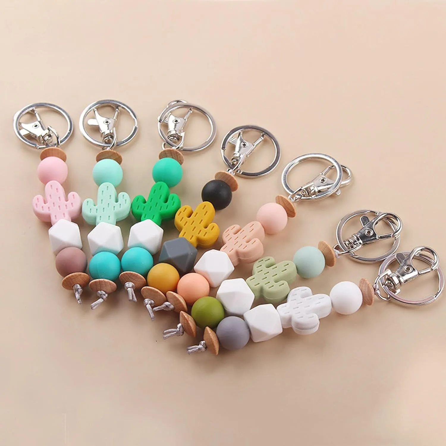Cute Keychain for Women Cactus Elastic Silicone Beaded Key Ring for Car Keys Purses Charm Key Chain Key Holder