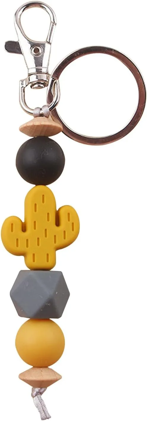 Cute Keychain for Women Cactus Elastic Silicone Beaded Key Ring for Car Keys Purses Charm Key Chain Key Holder