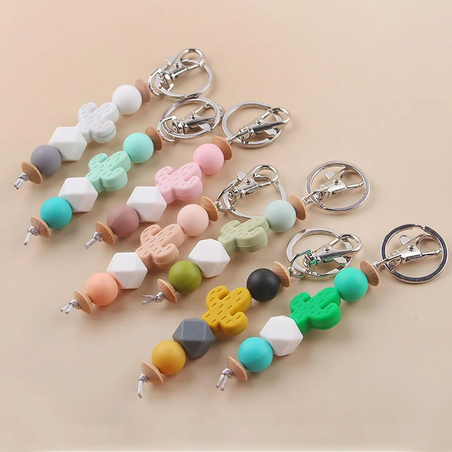 Cute Keychain for Women Cactus Elastic Silicone Beaded Key Ring for Car Keys Purses Charm Key Chain Key Holder