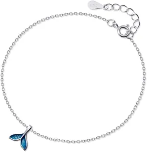 Cute Mermaid Tail Anklet S925 Sterling Silver Dainty Dolphin Tail Ankle Bracelet Beach Barefoot Jewelry Adjustable Chain for Women