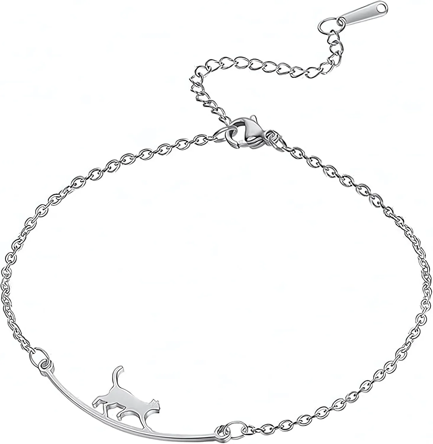 Cute Walking Cat Anklets for Women Stainless Steel Anklets Kitten Animal Ankle Bracelets Fashion Beach Accessories Foot Jewelry for Gis Cat Lovers